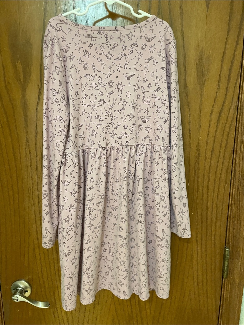 wonder nation Large (10-12) Plus Purple Unicorn Print Long Sleeve Dress Pockets - Picture 10 of 11